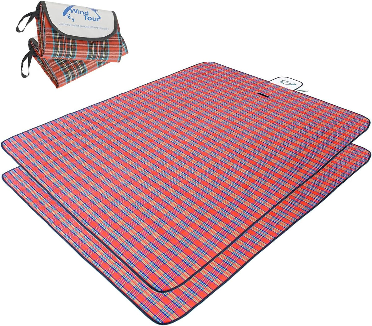 Wind Tour Waterproof Picnic Blanket with Carry Strap - Foldable Sandproof Outdoor Mat for Camping, Beach, Park - 59" x 71",Navy Blue(Two Mat Set)