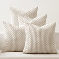 MIULEE Beige Decorative Throw Pillow Covers for Couch Living Room 18x18 Inch Soft Pillow Cases Set of 4 Boho Striped Corduroy Farmhouse Cushion Covers Home Decor for Sofa Bed