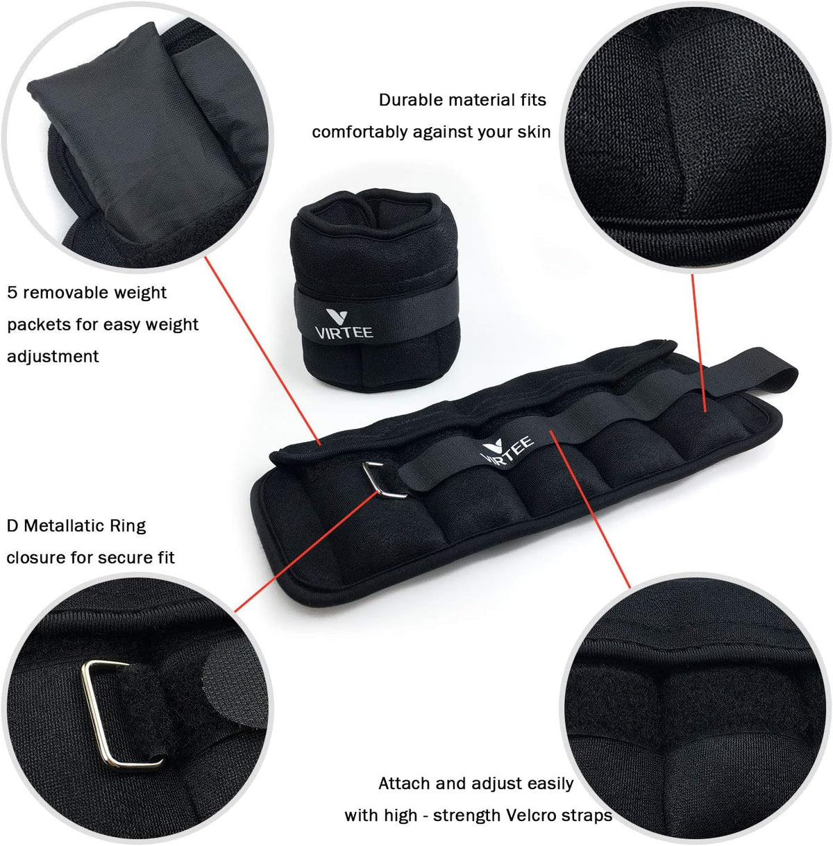 Adjustable Ankle Weights 1-3 Lbs Pair with Removable Weight for Men Women
