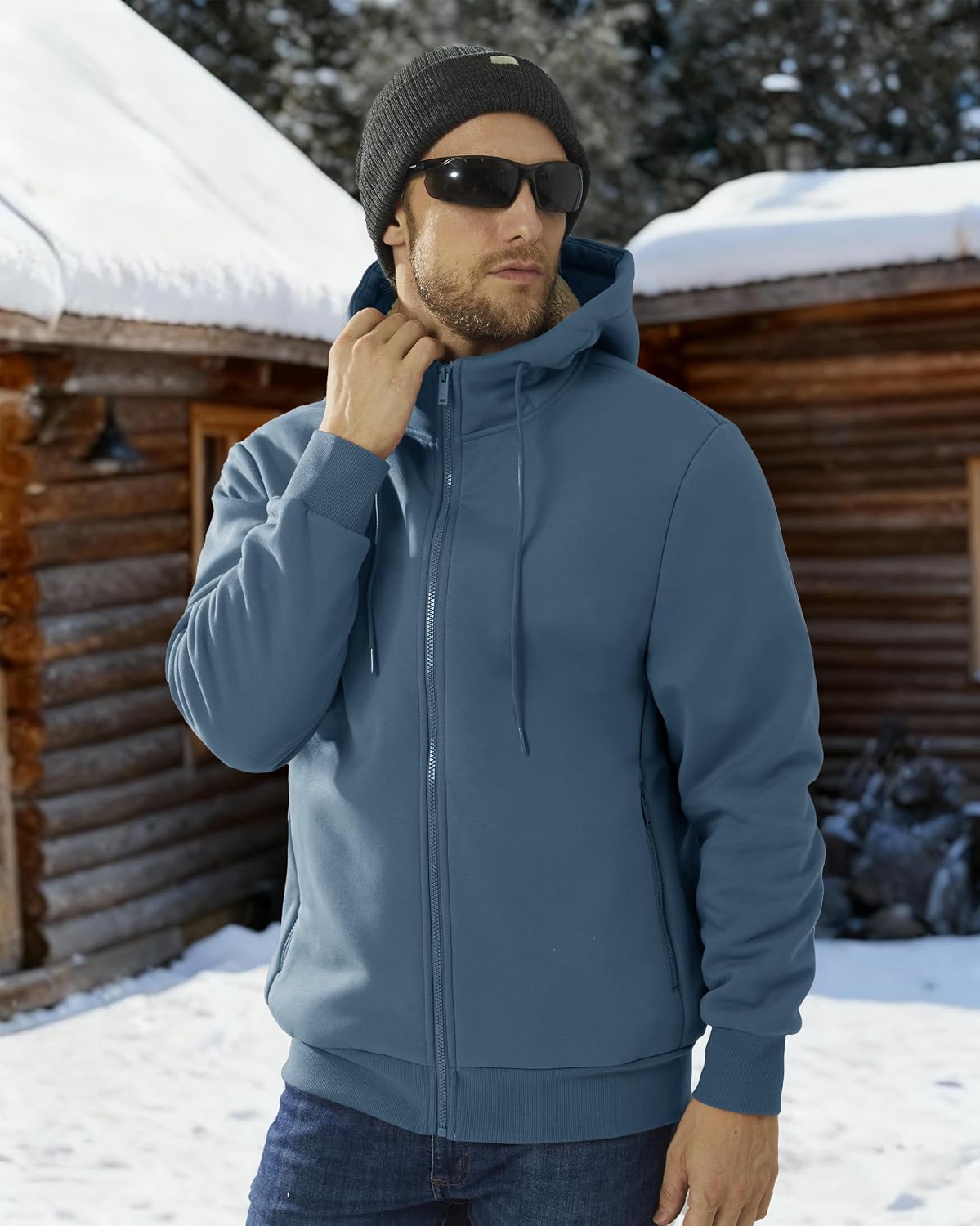 Boladeci Men's Sherpa Fleece Lined Hoodie Zip Up Heavyweight Winter Jacket