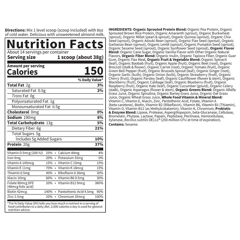 Garden of Life Raw Organic Meal Protein Powder, Lightly Sweet, 14 Servings