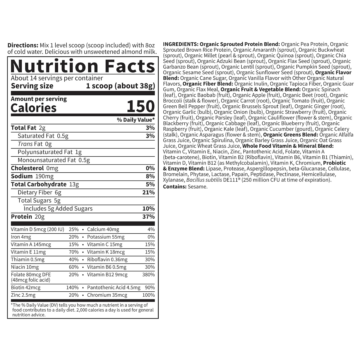Garden of Life Raw Organic Meal Protein Powder, Lightly Sweet, 14 Servings