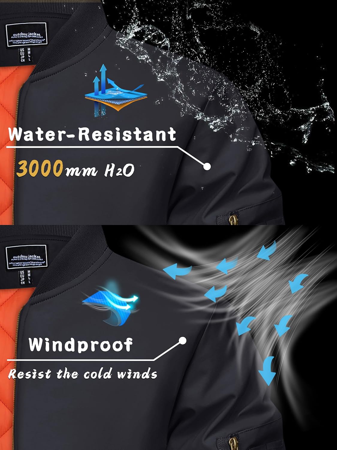 KEFITEVD Men's Bomber Jackets Winter Windbreaker Warm Full Zip Casual Coats