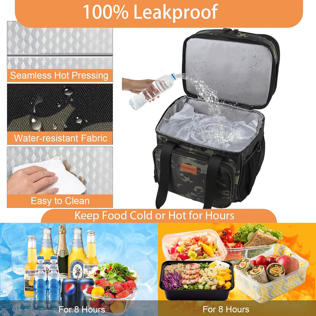 GLENKEY Expandable Lunch Box Insulated Leakproof Cooler Bag Work Outdoor