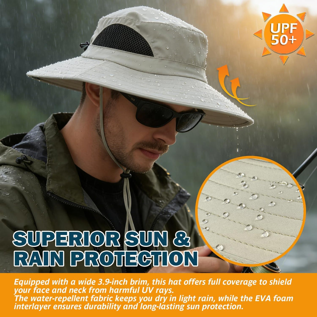 Wide Brim Sun Bucket Hat, Waterproof Boonie Hat for Men & Women