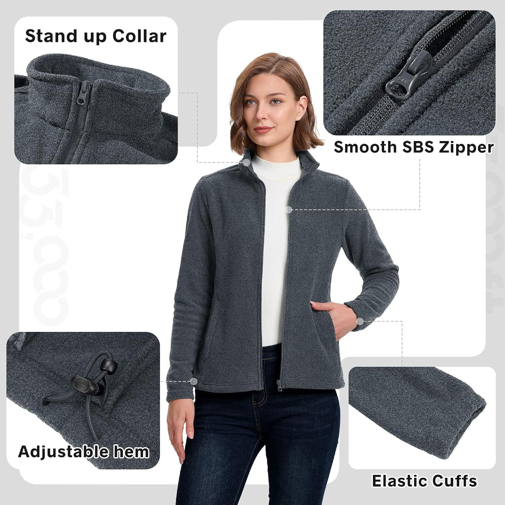 33,000ft Women's Polar Fleece Jacket Zip Up Lightweight Hiking Sweatshirt