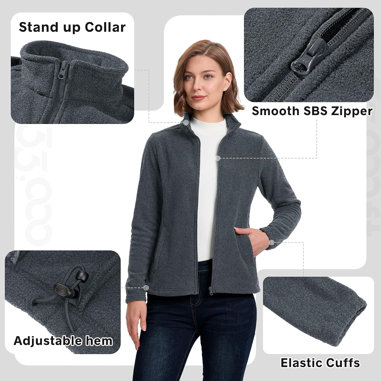 33,000ft Women's Polar Fleece Jacket Zip Up Lightweight Hiking Sweatshirt