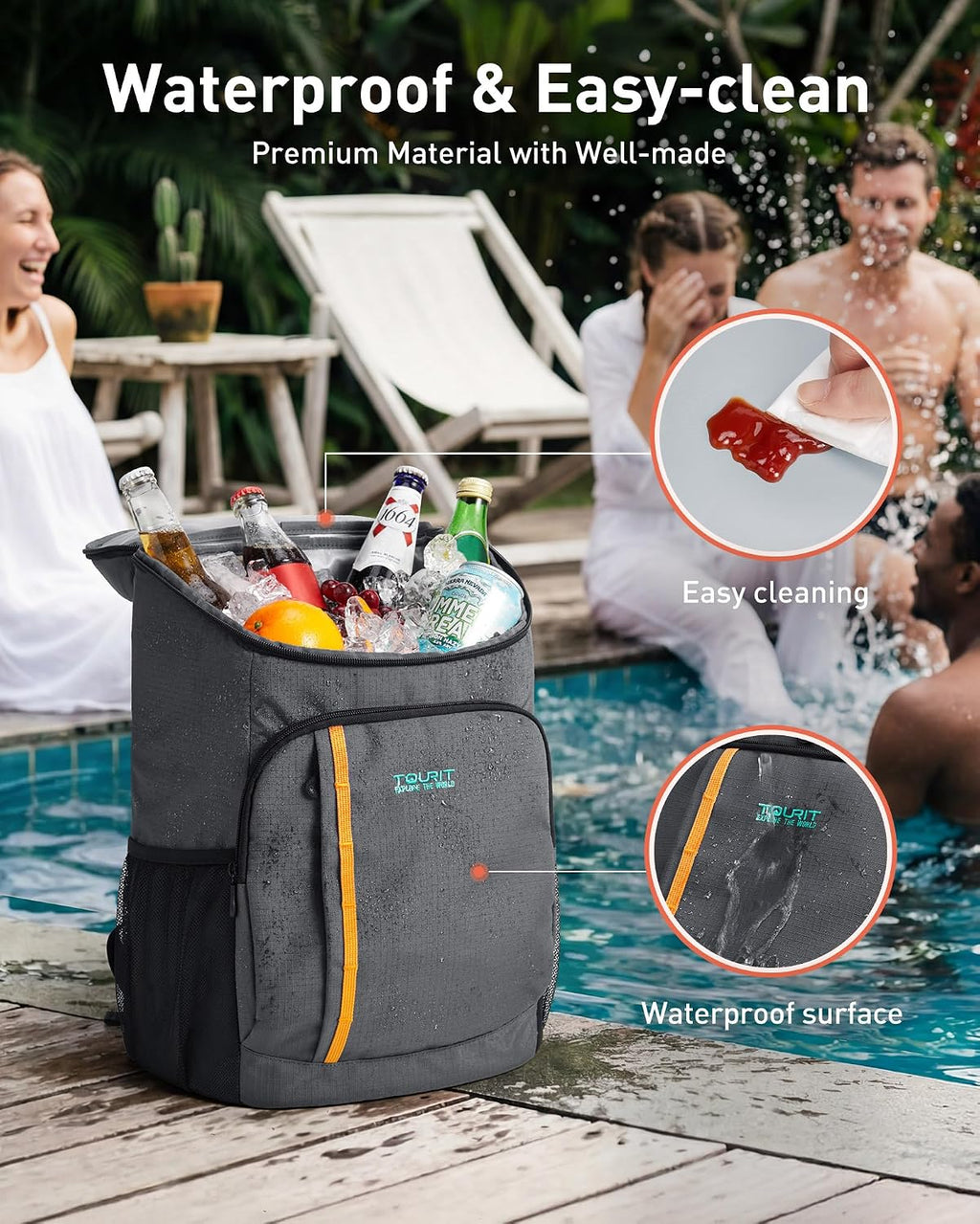 TOURIT Cooler Backpack Insulated 30 Cans, Lightweight Leak Proof Travel Cooler Bag, Soft Waterproof Backpack Cooler for Men Women, Camping Hiking Beach Travel Picnic
