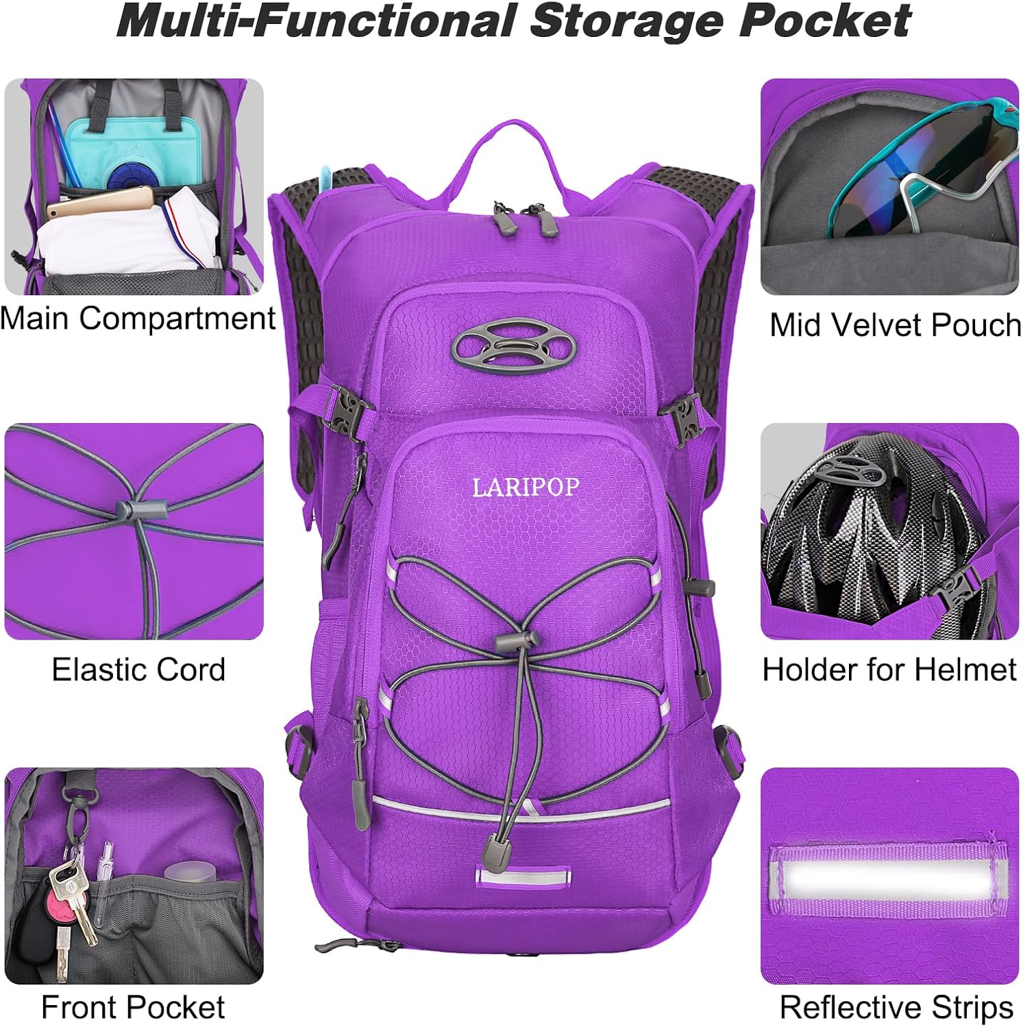 LARIPOP 18L Hydration Backpack with 2L Leak-Proof Water Bladder for Hiking Cycling Running Men Women