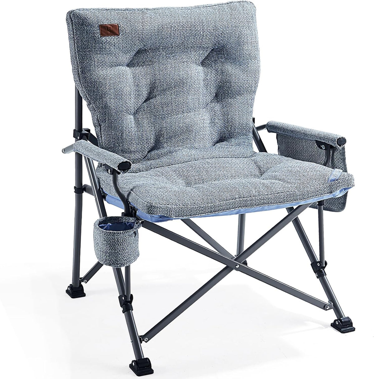 EVER ADVANCED Padded Oversized Folding Camping Chair for Adults, Heavy Duty Lawn Chair with Side Pockets, Portable Collapsible Quad Chair for Outside, Support Up to 500lbs, Light Blue