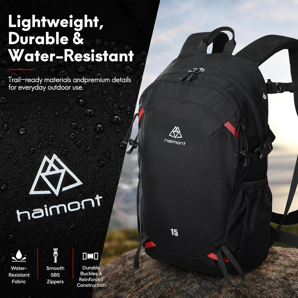 Haimont 15L Lightweight Hiking Daypack, Black