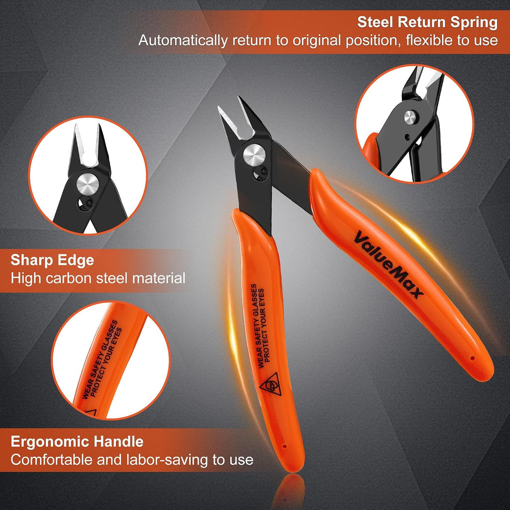 ValueMax 12-Pack 5-Inch Flush Cutters, Spring-Loaded Precision Side Cutters