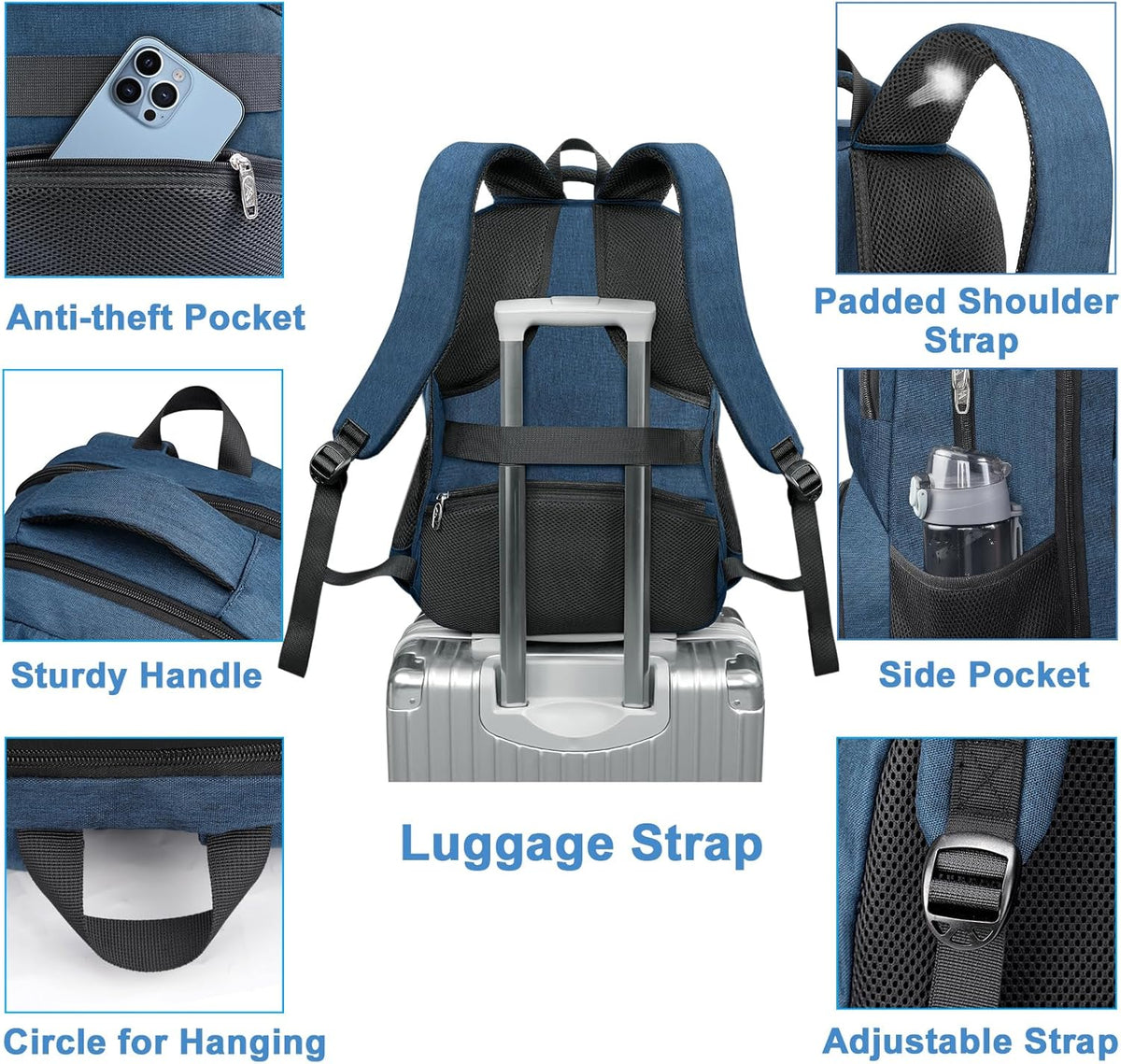 MATEIN Blue Insulated Backpack Cooler, 17 Inch Picnic Backpack for Mens