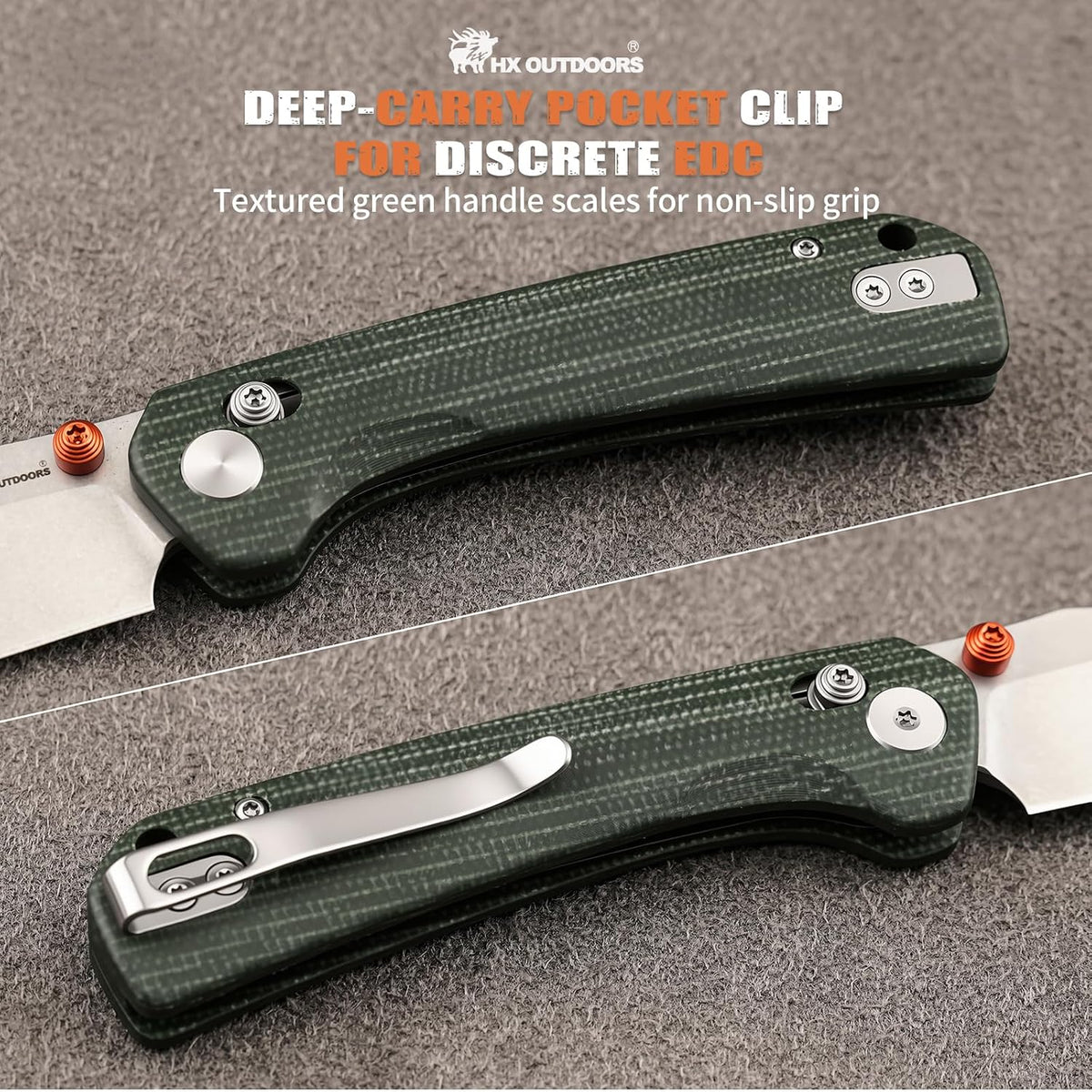 HX OUTDOORS 2.96"" pocket Knife Crossbar Lock Clip 14C28N Blade Micarta Handle