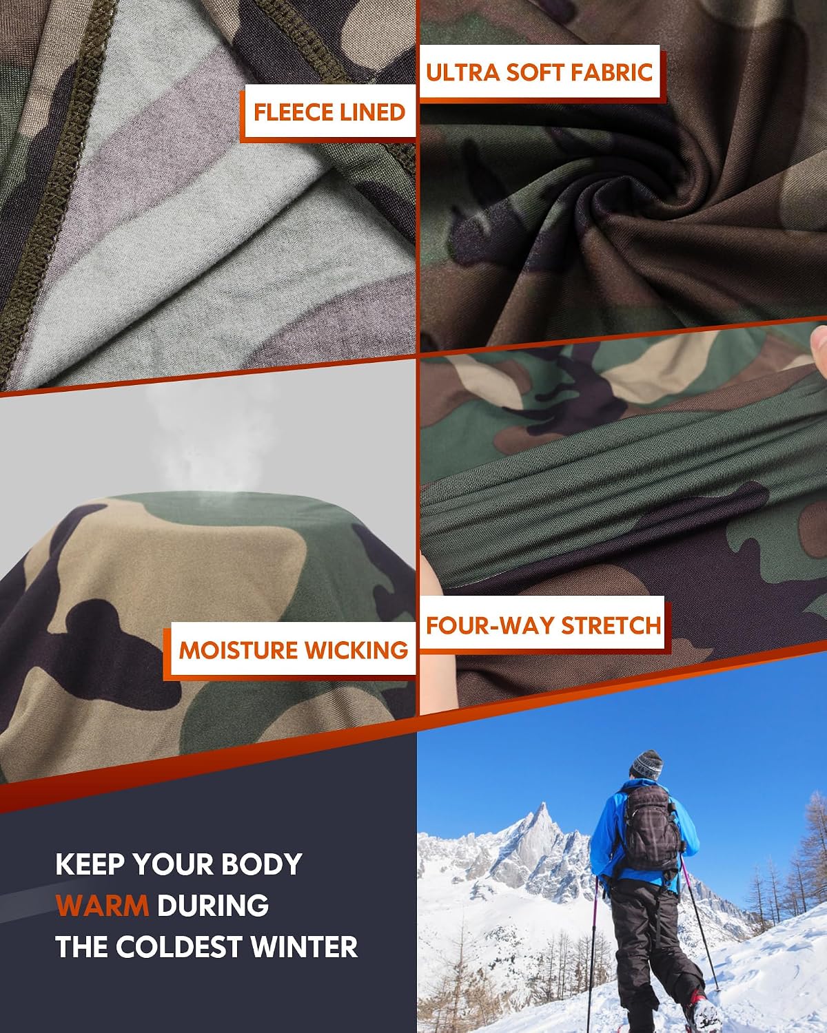 Mens Thermal Underwear Long Johns Set Cold Weather Hunting Base Layer