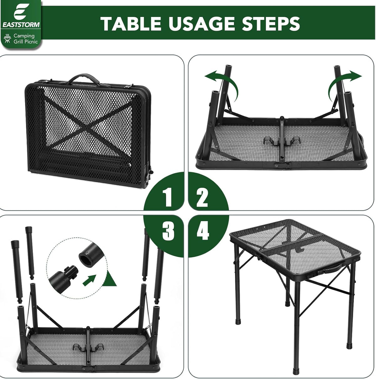 E EASTSTORM 2 Ft Folding Grill Camping Table with Mesh Bag,Small