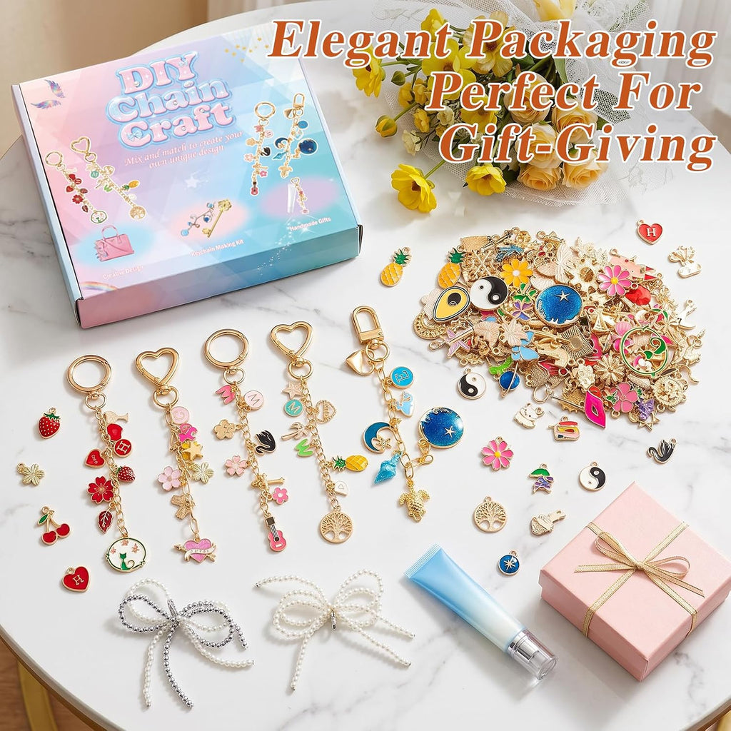 569Pcs Charms Lip Gloss Keychain Making Kit, Bracelet Making Kit, DIY Bag Charm Kit with Key Chain Hooks, Jump Rings, Lobster Clasps, Charms, Chains & Tools, Jewelry Pliers, Jewelry Craft Kit Supplies