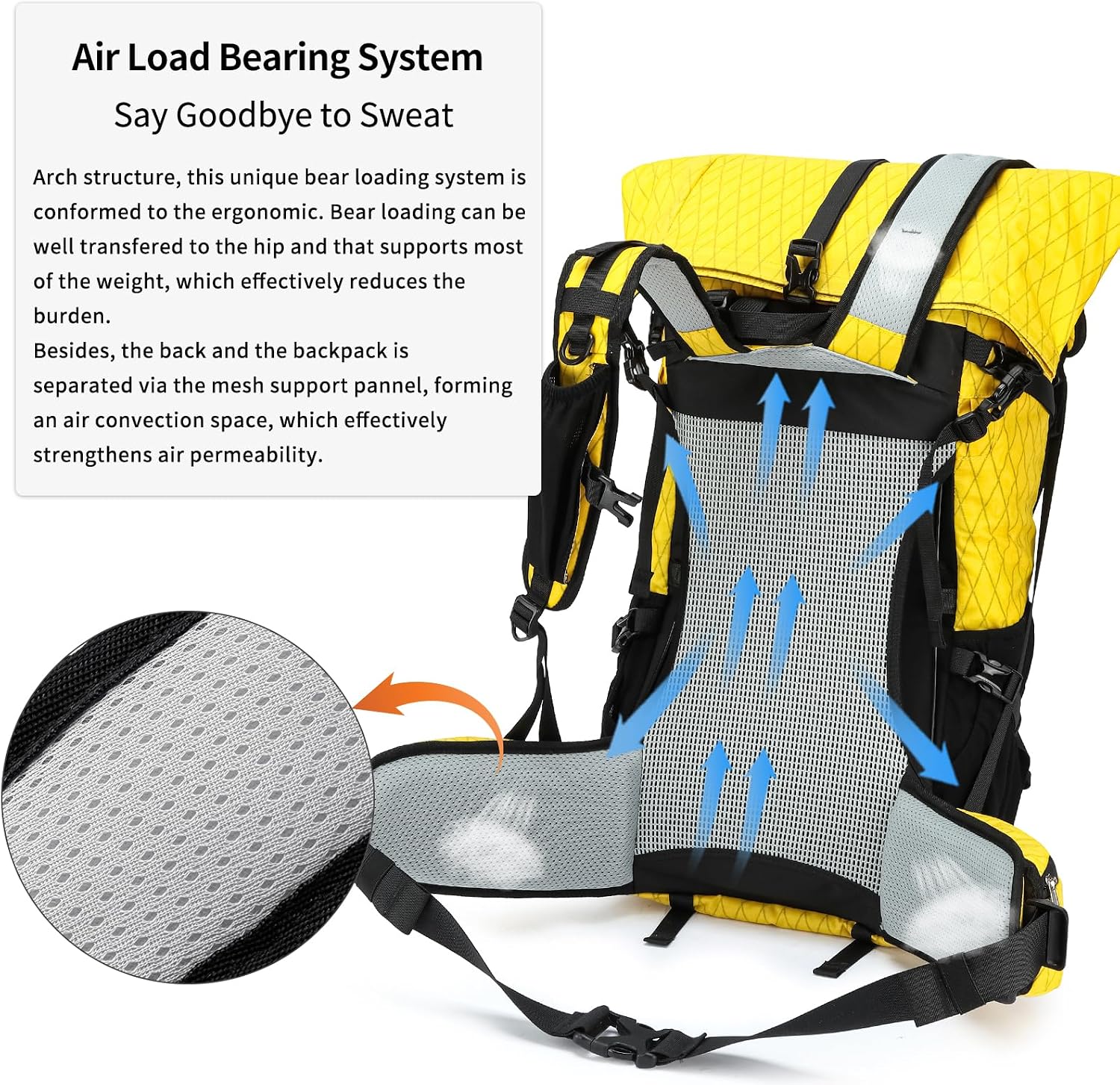 Hiking Backpack,40L to 50L Extra Large Capacity Hiking Bag,Internal Frame Camping Backpack,Upgraded X-PAC Lightweight Sport Daypack Travel Backpack Fit For Mountain Climbing Camping(Yellow)