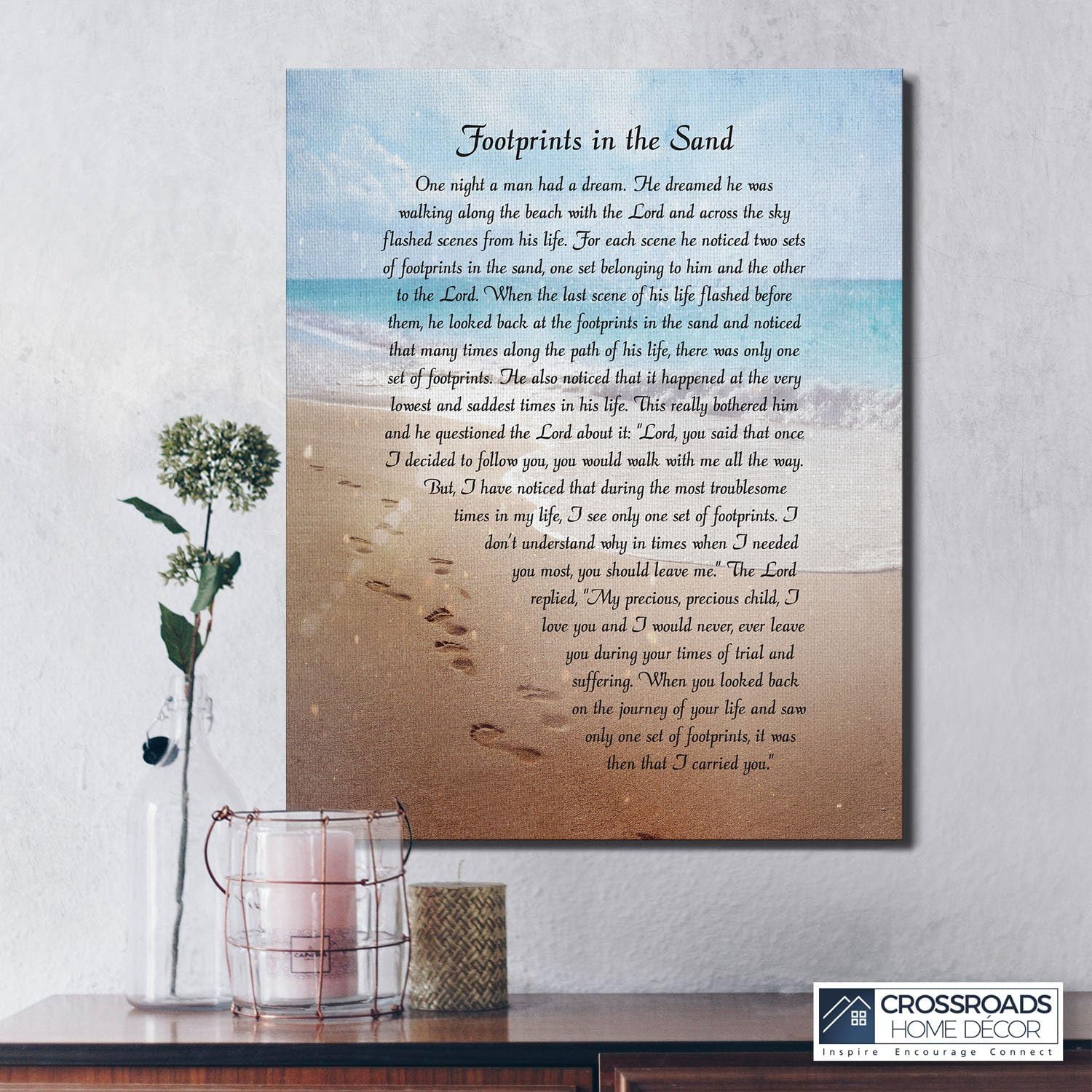 Footprints in the Sand Wall Decor, Footprints in the Sand Inspirational Wall Art, Beach Decor, Christian Gifts for Men and Women Chrisitan Wall Decor, Sympathy Gift, Gift Ready To Hang C2102-16x20