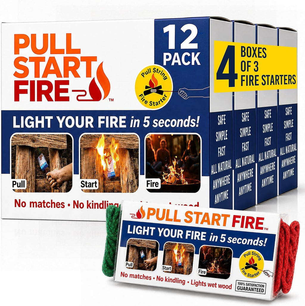 Pull Start Fire Starter, Pull String, No Matches, Lights Wet Wood, 12 Count