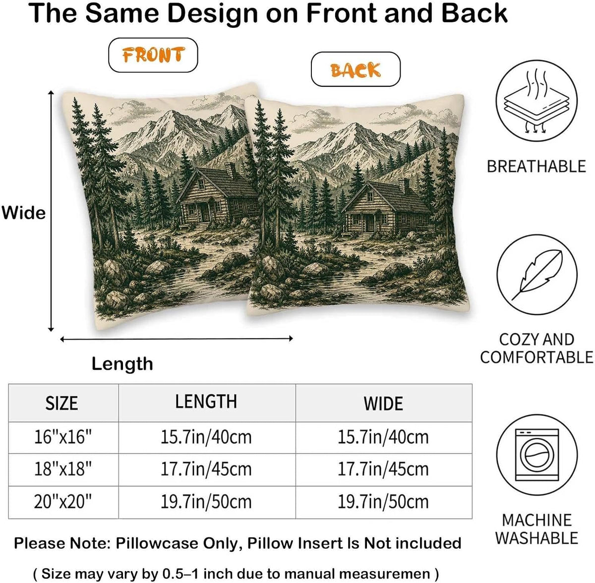 Mountain Cabin Throw Pillow Covers 18x18 Set of 2 | Rustic Lodge Decorative Cushion Covers | Pine Forest Pillow Cases for Couch Sofa Bed Living Room | Woodland Home Decor