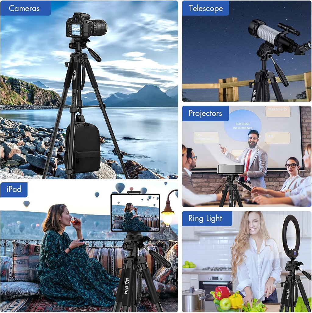 MACTREM 75in Aluminum Lightweight Travel Tripod for DSLR Camera Phone iPad