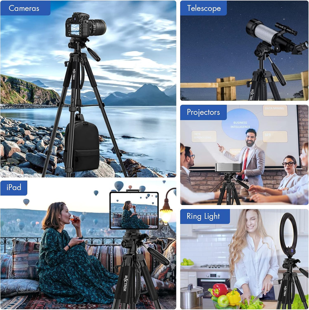 MACTREM 75in Aluminum Lightweight Travel Tripod for DSLR Camera Phone iPad