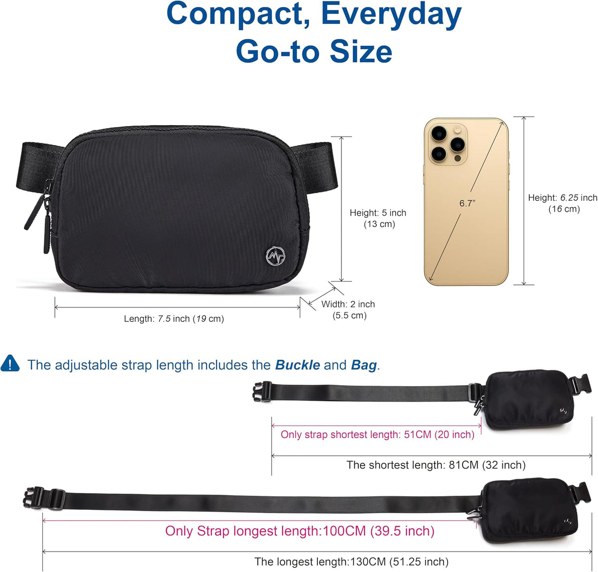 Pander Nylon Fanny Pack for Women, Two-Way Zipper Crossbody Bag