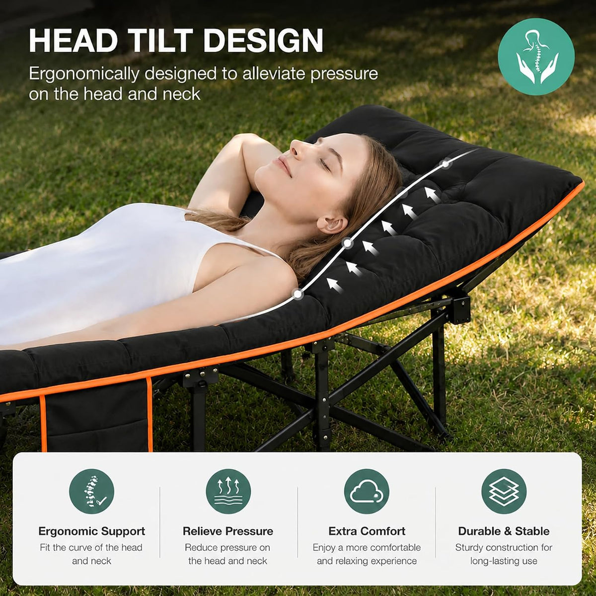 Redeer Camping Cot with Mattress 900LB, Heavy Duty Cots for Adults 75"x28" 1200D Oxford Folding Cot, Pad Bed for Camping, Home, Hospital Care, Office, Beach, Pool, Hiking, Carry Bag(Black)