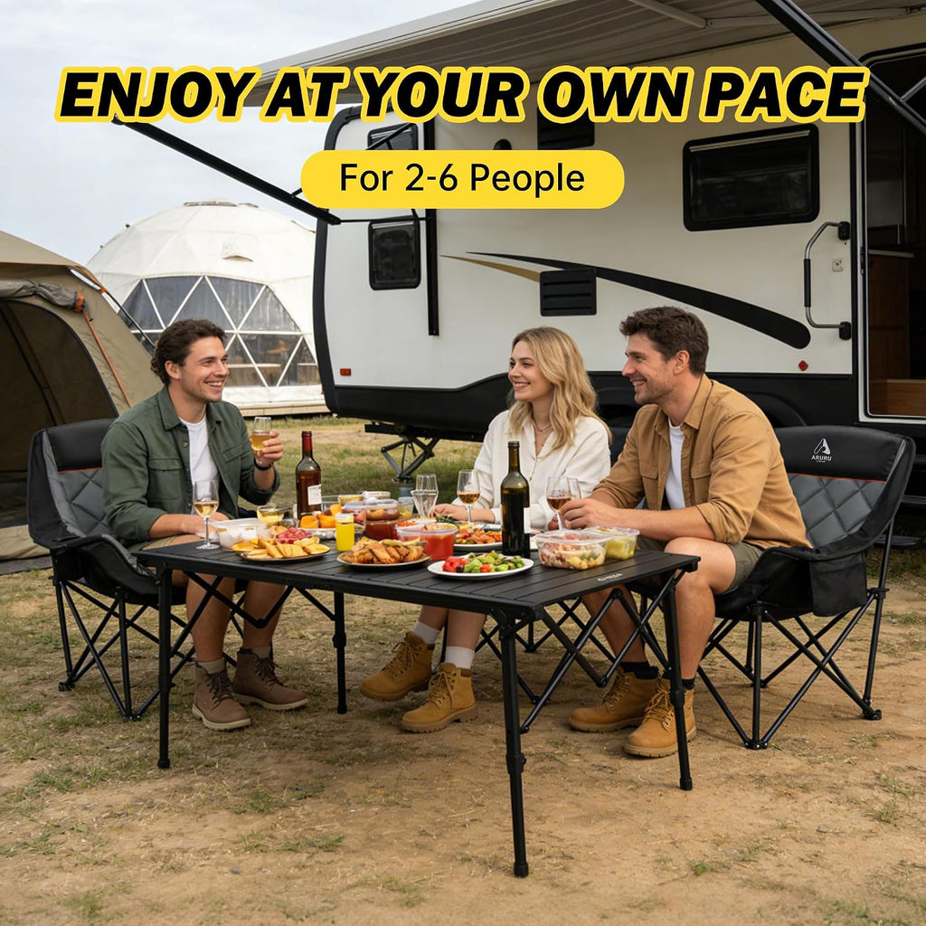 50" Large Folding Camping Table with Adjustable Hight Legs for 2-6 People - Heavy Duty Foldable Camp Table with Roll-Up Aluminum Picnic Table, Portable Outdoor Table for Cooking,Beach,BBQ,Party
