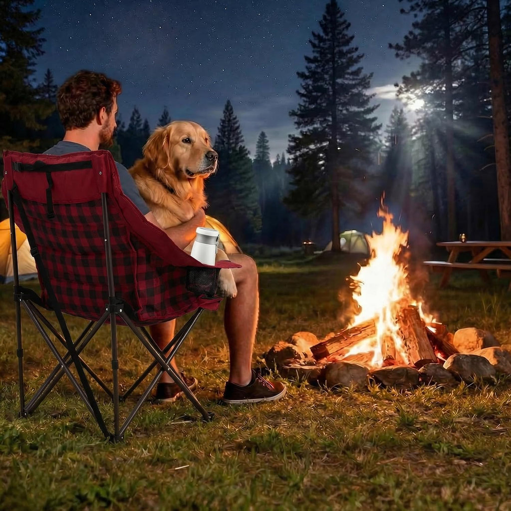 SUNNYFEEL Padded Oversized Camping Chairs for Adults, Heavy Duty Portable Folding Chair with Carry Bag, Side Pockets & Cup Holder, Supports 300 lbs, for Tailgating Hiking Picnic Backyard Red