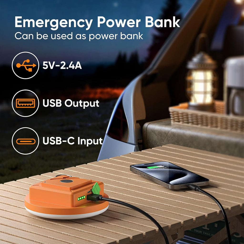 Eventek Camping Lights 12000mAh, Ultra Bright LED Camping Lantern with 4 Modes & Magnetic, IPX5 Waterproof Rechargeable Tent Lights for Power Outages, Tent, Hiking, Emergency - Orange
