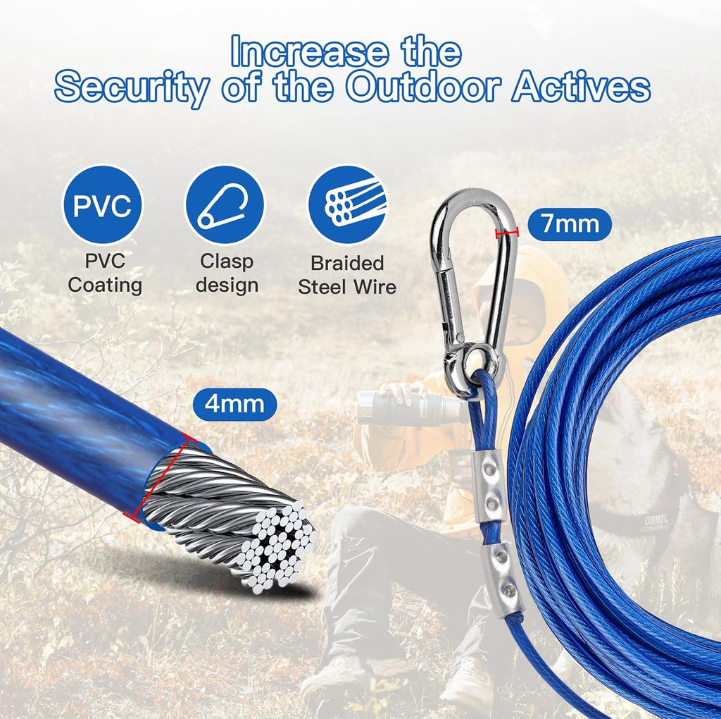 Dog Tie Out Cable and Stake for Outside Camping, 360°Swivel Dog Anchor, with 30FT Heavy Duty Cable,Dog Runner Can Hold Up to 150 LBS Dogs,Suitable for Any Dog Tie Out Cable or Yard Leash