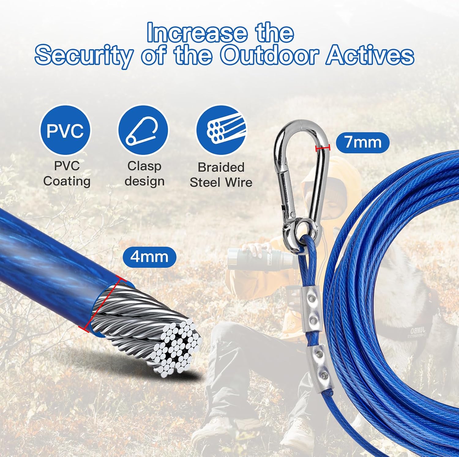 Dog Tie Out Cable and Stake for Outside Camping, 360°Swivel Dog Anchor, with 30FT Heavy Duty Cable,Dog Runner Can Hold Up to 150 LBS Dogs,Suitable for Any Dog Tie Out Cable or Yard Leash