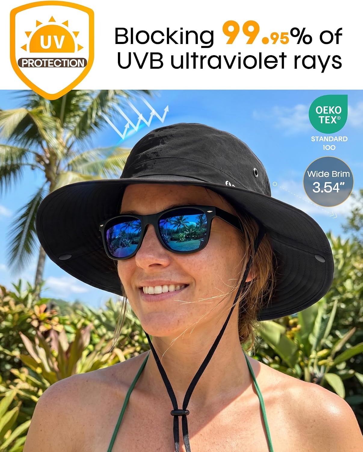 FURTALK Sun Hats for Women Ponytail Wide Brim Summer Packable Cowboy Hat