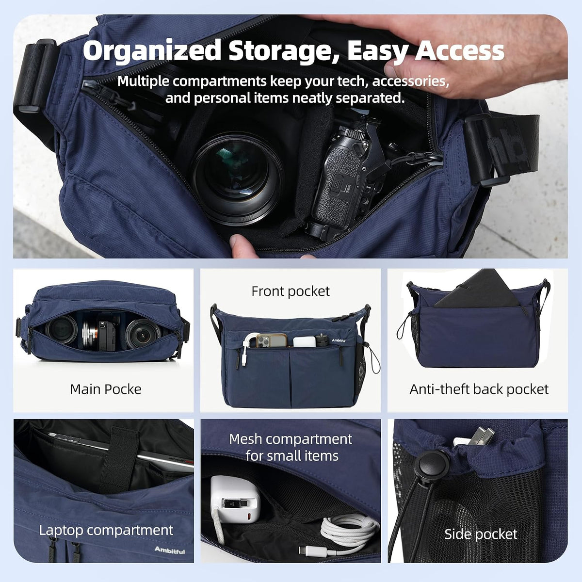 AMBITFUL Camera Messenger Bag for Photographers Shoulder bag,9L Black