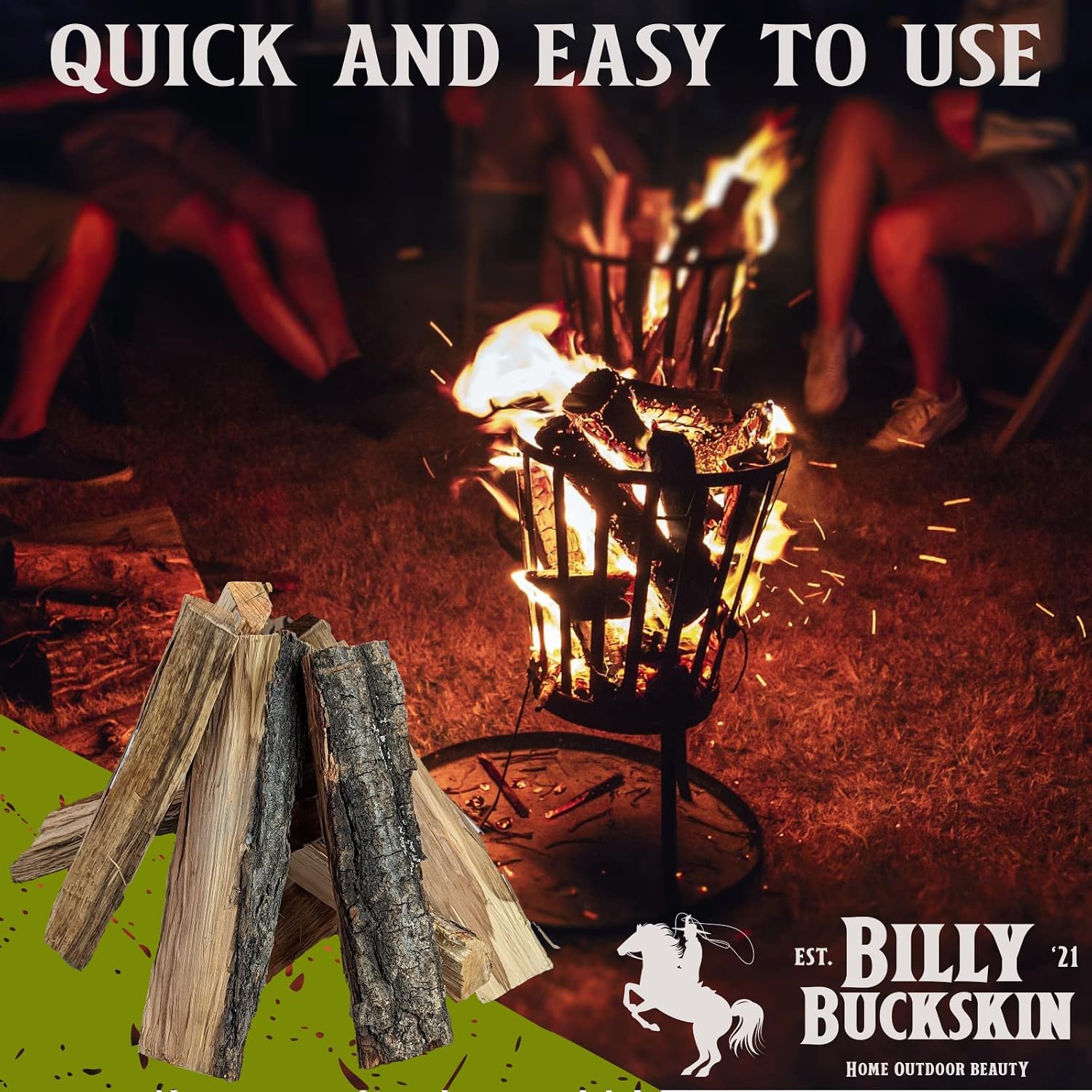 Billy Buckskin 18 LB Applewood Cooking Firewood – Includes 1lb 100% Natural Apple Wood Chips & Fatwood Starter Sticks for Fire Pit, Campfire, Fireplace, Wood Stoves and Outdoor Grilling