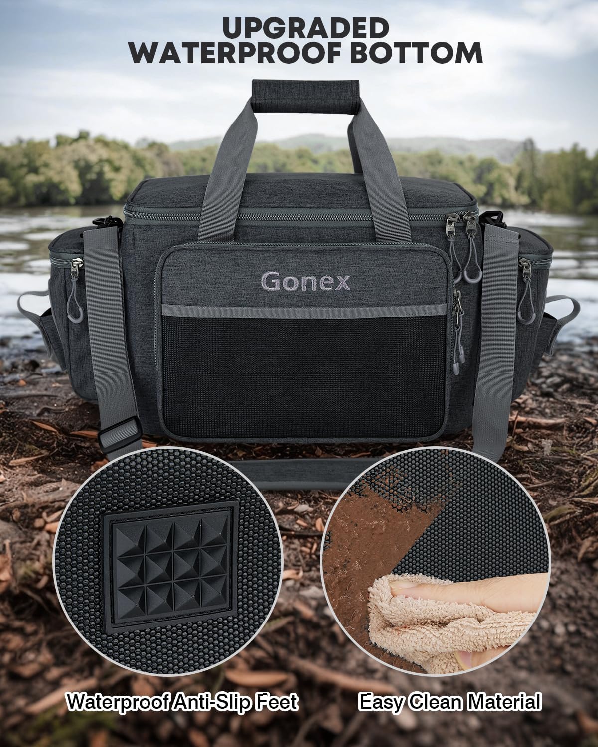Gonex Fishing Tackle Bags for Saltwater & Freshwater, Fishing Gear Storage Bag with Water Resistant Bottom Suitable for 3600 3700 Size Tackle Box