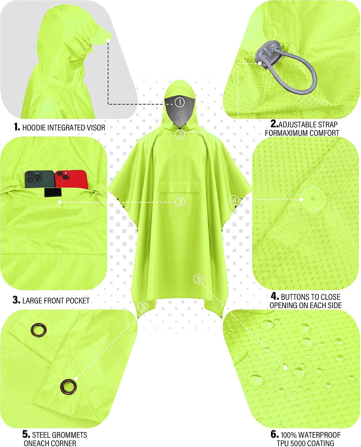 iCreek Hooded Rain Poncho Packable Waterproof Unisex Raincoat with Pocket