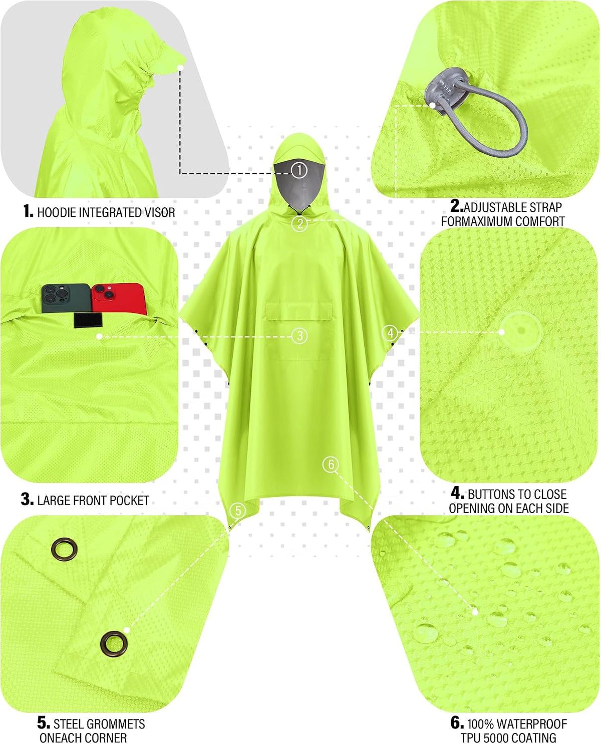 iCreek Hooded Rain Poncho Packable Waterproof Unisex Raincoat with Pocket