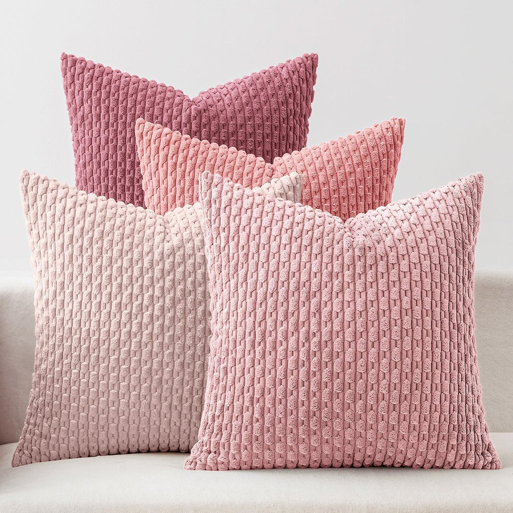 MIULEE Blue Orange Decorative Throw Pillow Covers for Couch Living Room 18x18 Inch Soft Pillow Cases Set of 4 Boho Striped Corduroy Farmhouse Cushion Covers Home Decor for Sofa Bed