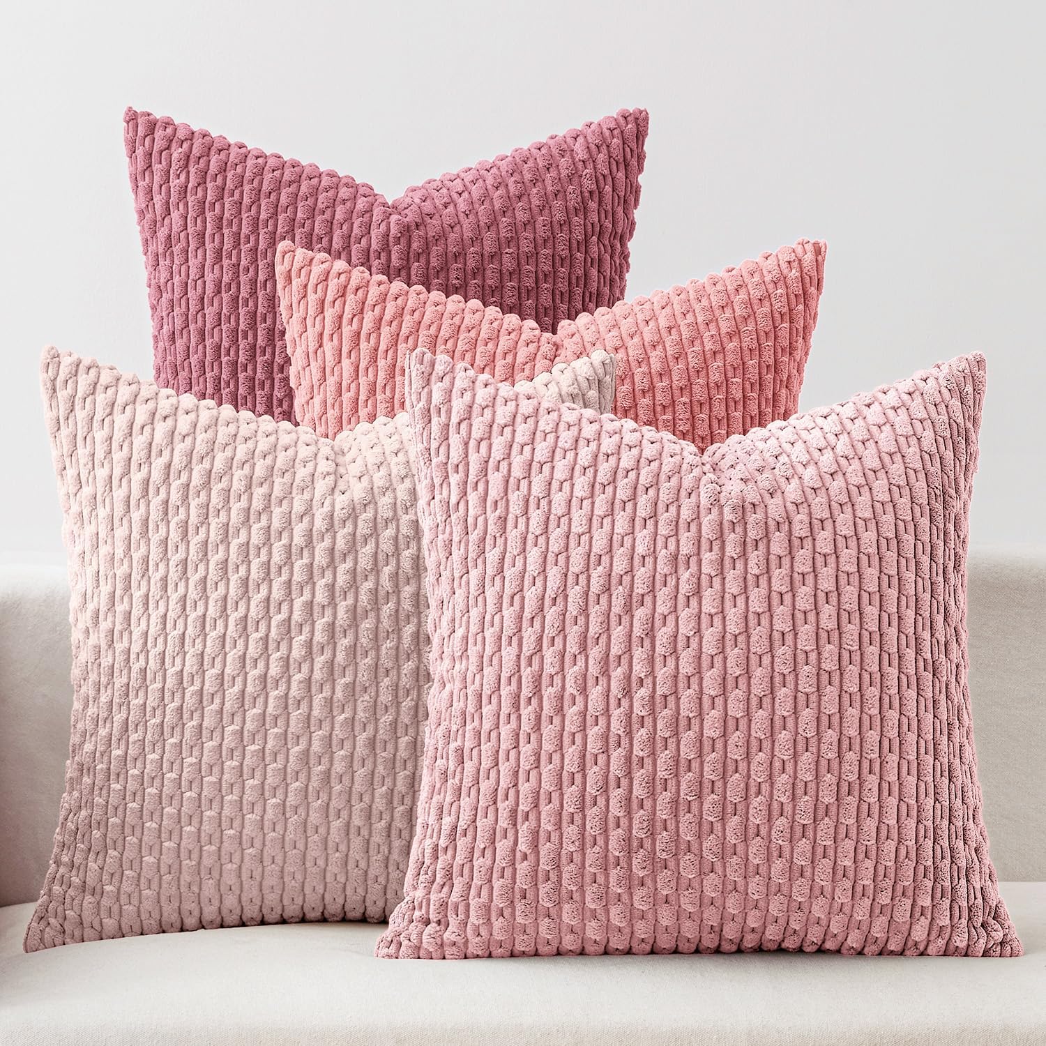 MIULEE Blue Orange Decorative Throw Pillow Covers for Couch Living Room 18x18 Inch Soft Pillow Cases Set of 4 Boho Striped Corduroy Farmhouse Cushion Covers Home Decor for Sofa Bed