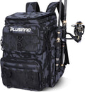 PLUSINNO Fishing Tackle Backpack with Rod Holders，42L Water-resistant Fishing Bag Store Fishing Gear, Fisher Gifts For Men.