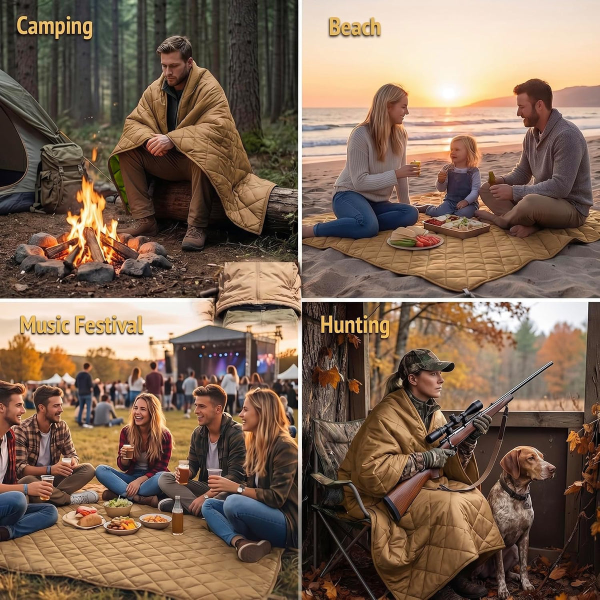 Insulated Camping Blanket | Military Poncho Liner for Outdoor Hiking Backpacking Travel Hunting & Survival, Lightweight & Packable with Compression Bag, Water Resistant (od_Coyote)