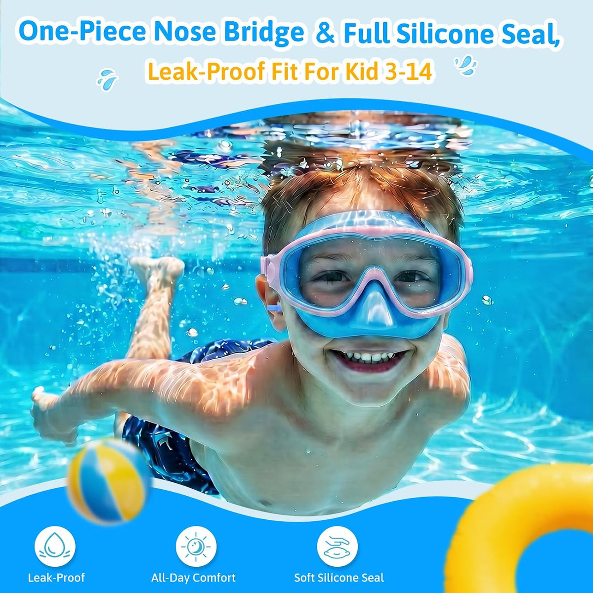 DANZHANG 2 Pack Kids Goggles with Nose Cover,Swim Goggle with Earplugs