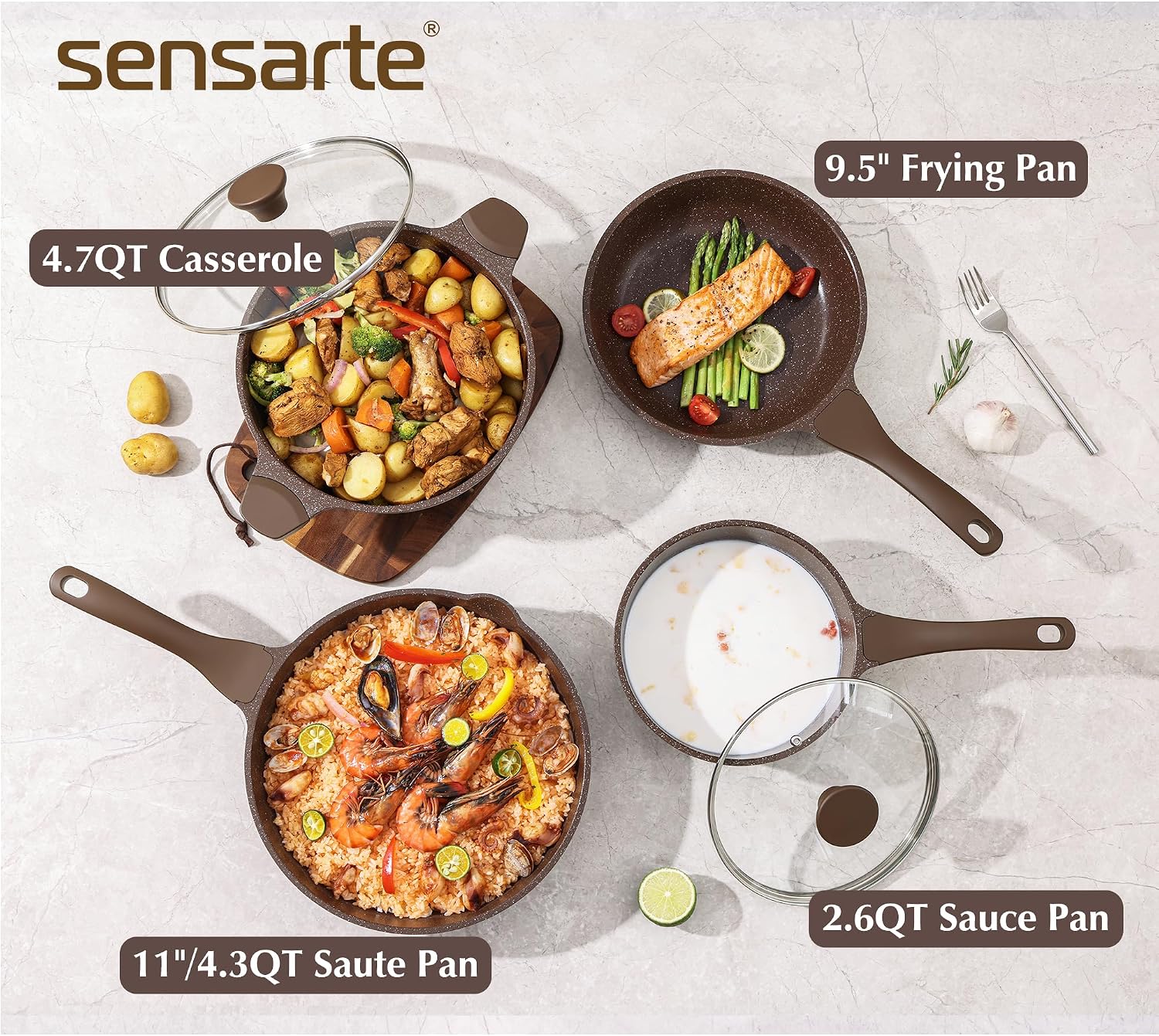 SENSARTE Nonstick Cookware Set 13 Pcs, Healthy Pots and Pans Set