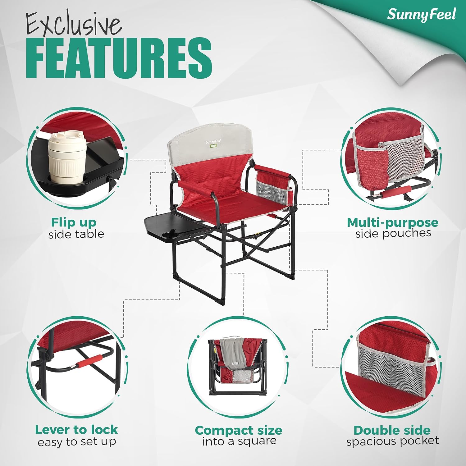 SUNNYFEEL Oversized Directors Camping Chair for Adults with Side Table