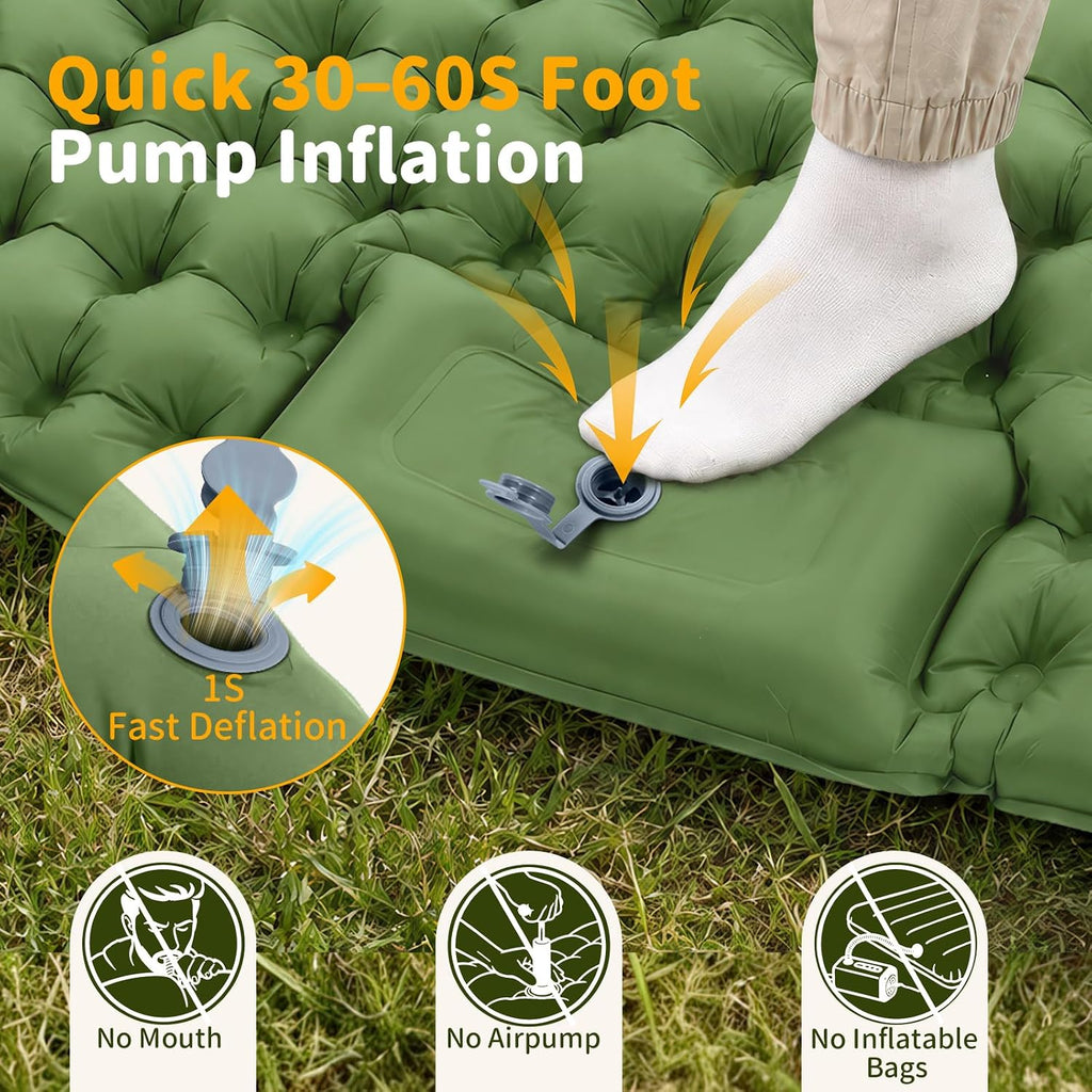 BELEEV Sleeping Pad for Camping with Pillow and Built-in Foot Pump, Double