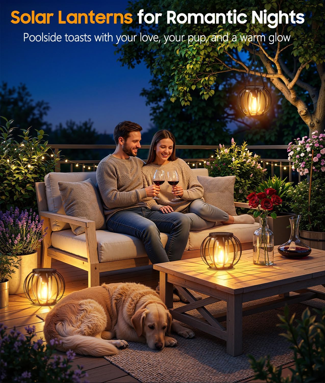 KOOPER Solar Lanterns Outdoor Waterproof, 4 Pack Upgraded Metal Hanging Solar Lights Outdoor Lanterns, Brighter Auto On/Off Outdoor Hanging Lantern for Yard Patio Pathway Porch Garden Decor