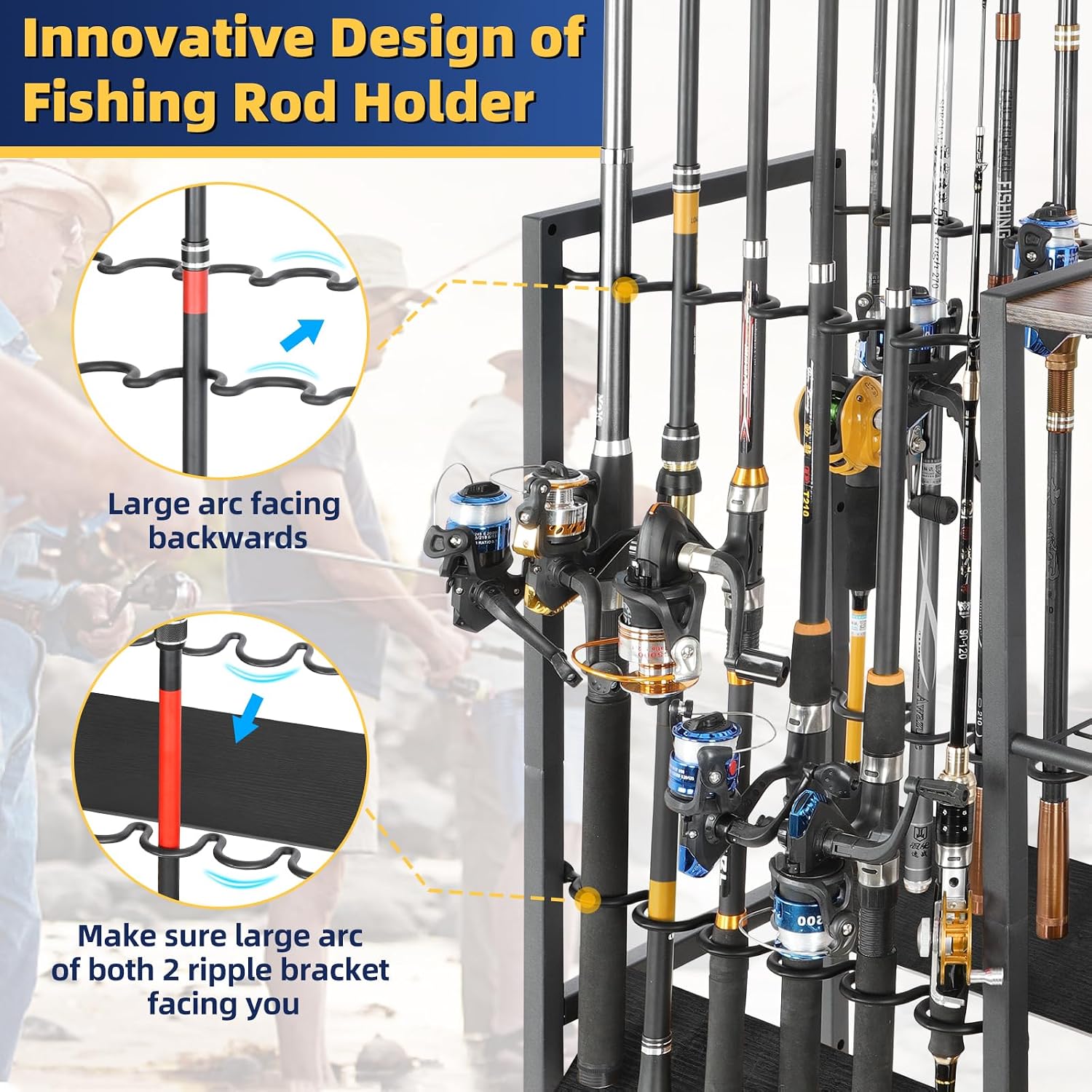 Olakee Fishing Rod Holders, Rolling Fishing Rod Rack for Garage & Boat, Tackle Box & Reel Holder Cart, Easy Assembly Fishing Gear Management System, Ideal Birthday Gift for Men Dad Anglers